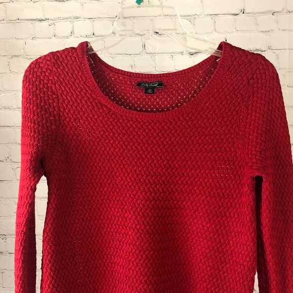 Women's Lucky Brand bright red sweater with chevron pattern knit. Size medium - Picture 3 of 16